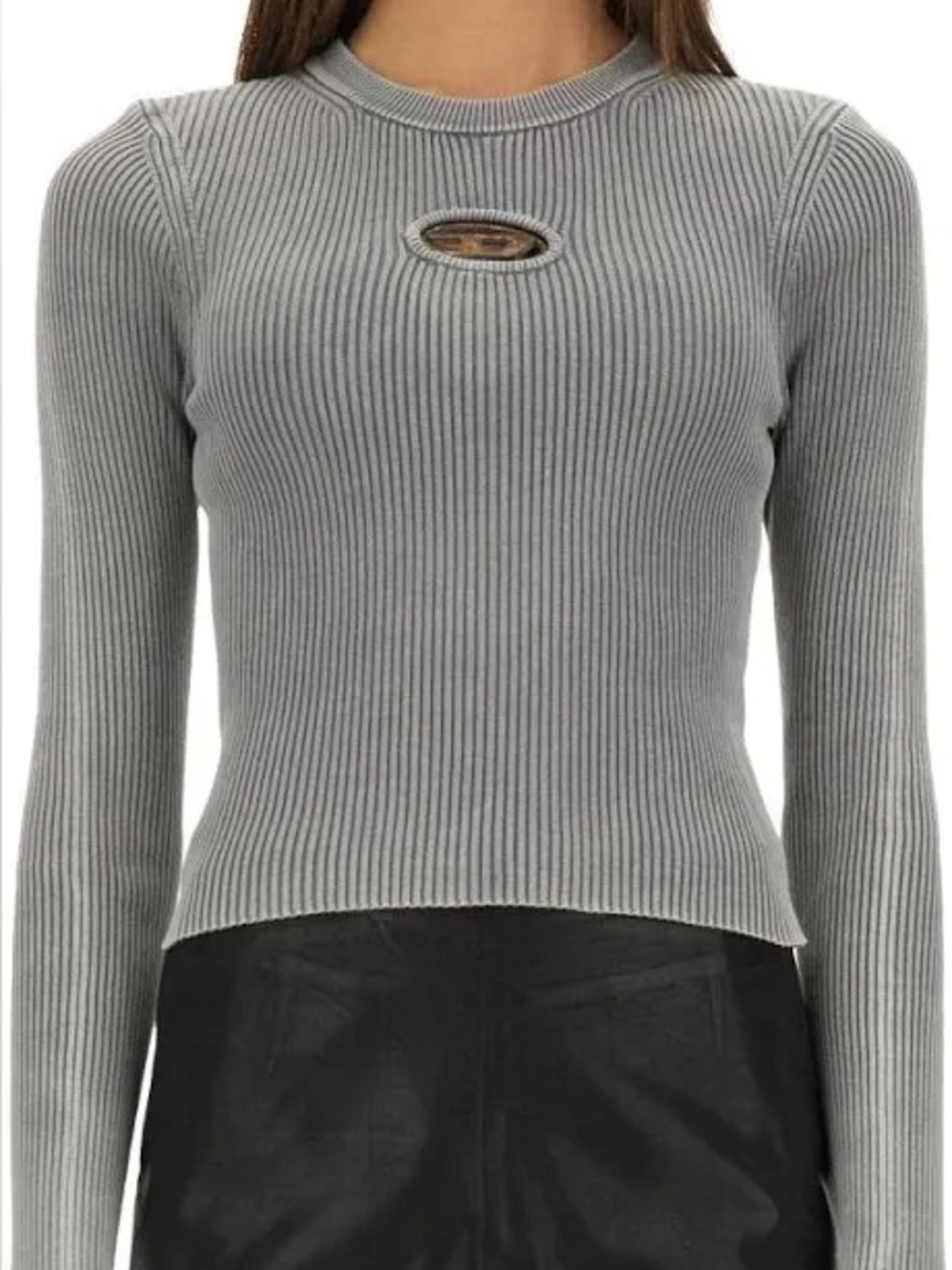 Diesel Gray Ribbed Knit Top with Oval Cutout